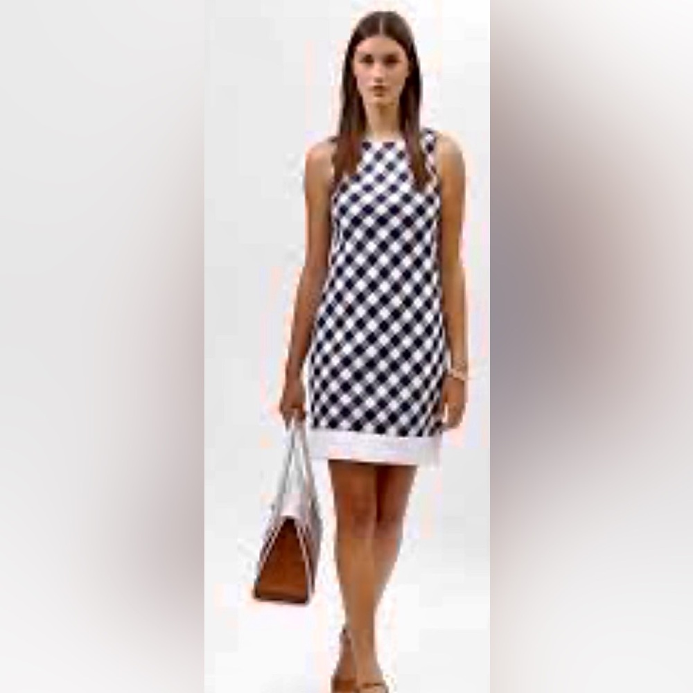 Brooks Brothers Navy & White Gingham Checked Tweed Sleeveless Sheath Dress